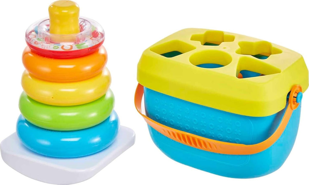 Baby’S First Blocks & Rock-A-Stack Toy Set, Bucket of 10 Shapes & Ring Stacking Activity for Developmental Play Ages 6+ Months (Amazon Exclusive)