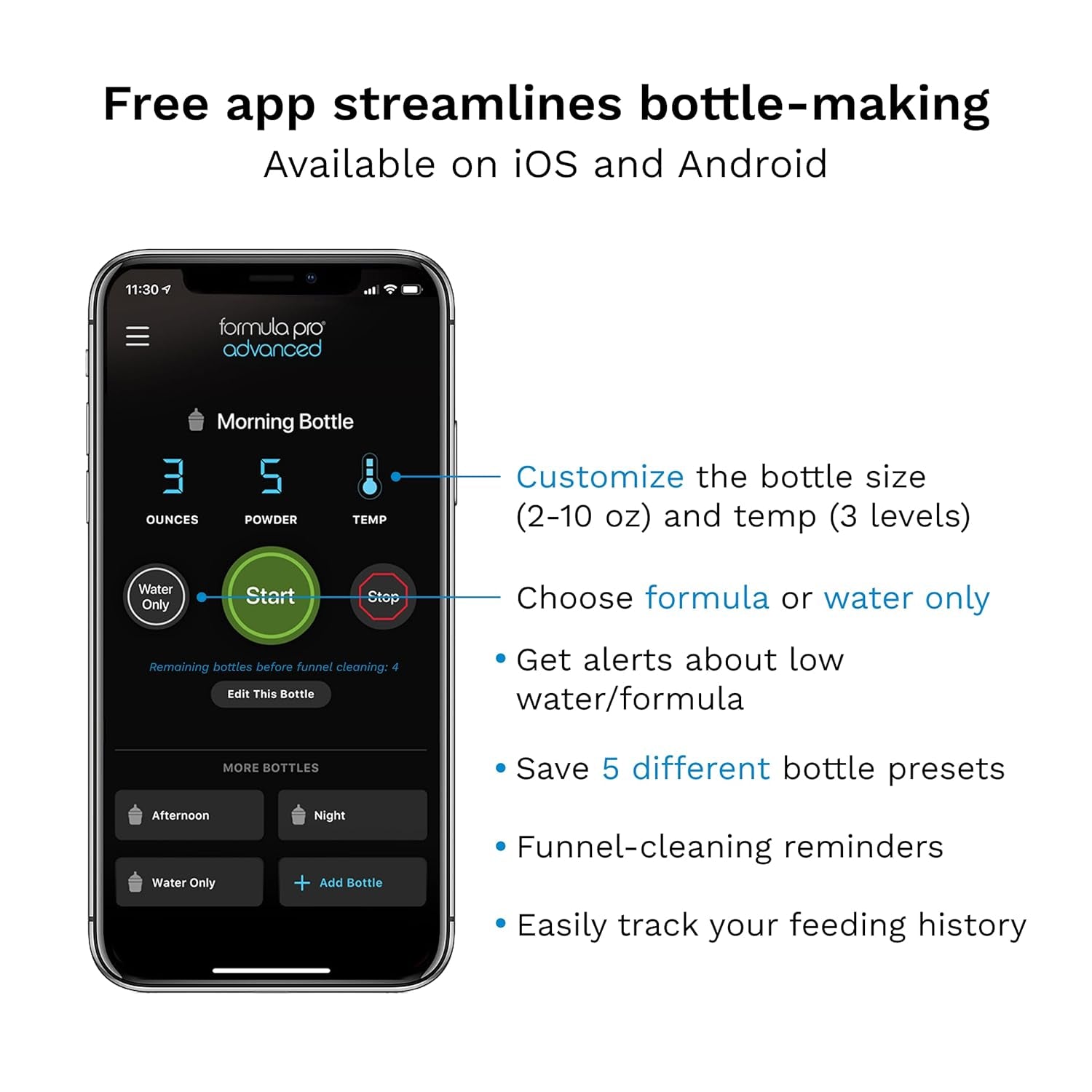 Formula Pro Advanced Wifi Formula Dispenser - Automatically Mix a Warm Formula Bottle from Your Phone Instantly – Easily Make Bottle with Automatic Powder Blending Machine, Black