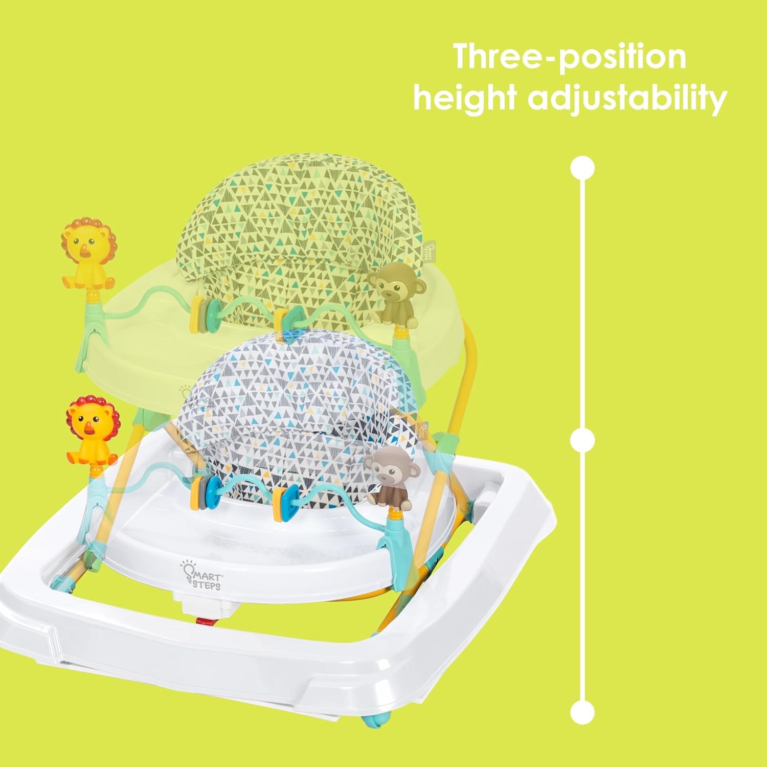 Trend Activity Walker with Removeable Toy Bar, Multi-Directional Front Wheels, Tray, Adjustable Height and Flat Fold Frame for Storage, Ages 6 Months +, Zoo-Ometry White