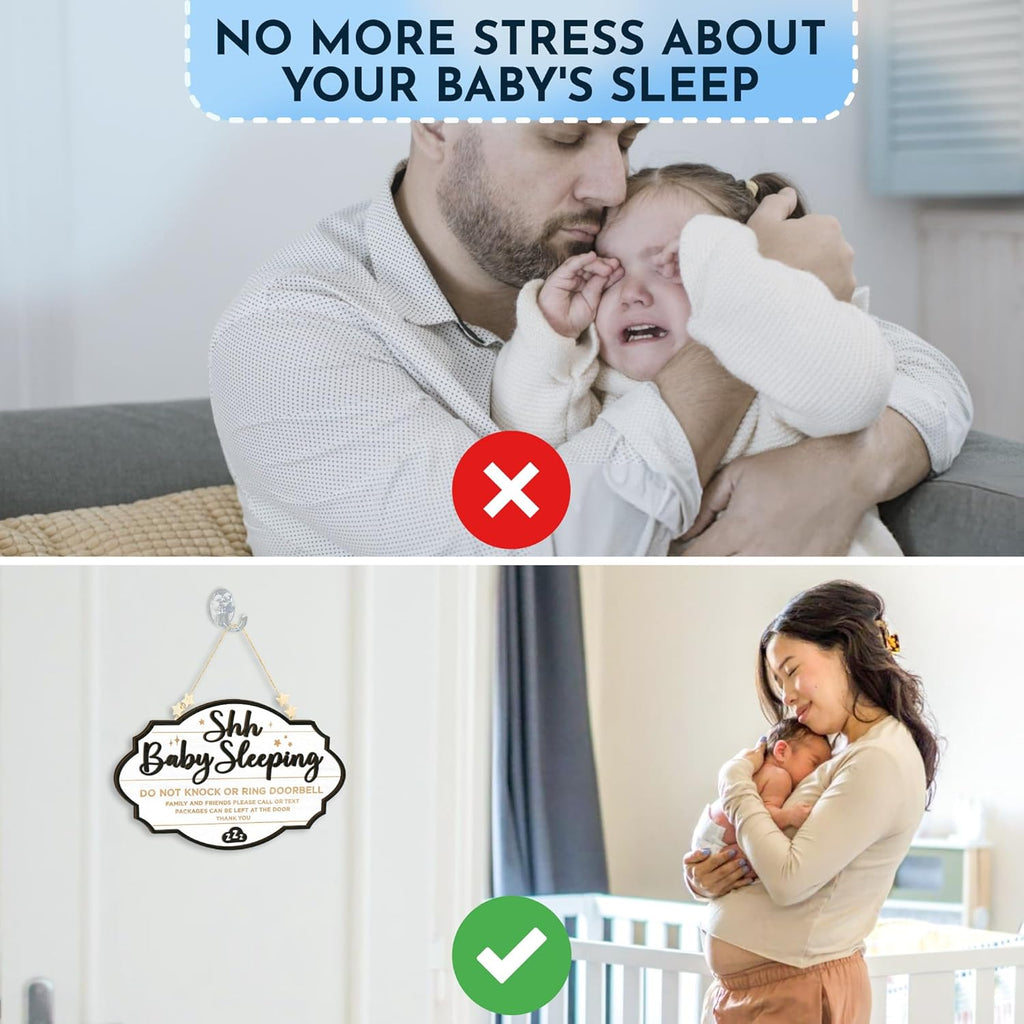 Shhh Baby Sleeping Sign for Front Door - Please Do Not Knock or Ring Doorbell Sign, Baby Sleeping Door Sign, No Knocking Door Sign, No Soliciting Do Not Knock Sign