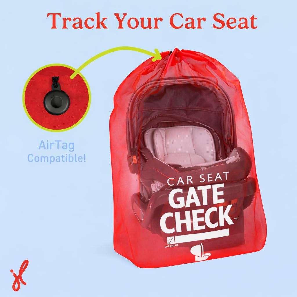 Gate Check Travel Bag for Car Seats - Car Seat Travel Bag for Airplane, Fits All Baby & Infant Carriers, Airport Accessories for Gate Check, Flying Essentials, Airtag Compatible - Red