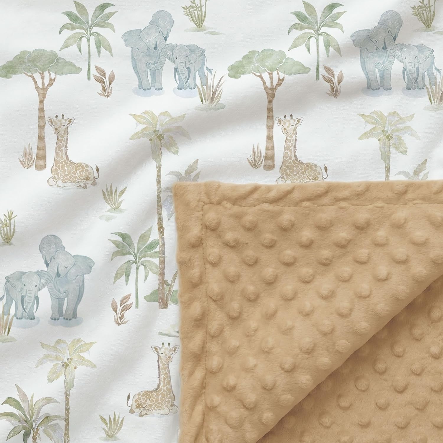 Baby Blankets for Boys Girls, Super Soft Nursery Minky Blanket Neutral with Print Brown Savanna Elephant and Cozy Raised Dotted Fleece Backing, 30 X 40 Inch Double Layer Bed Throws