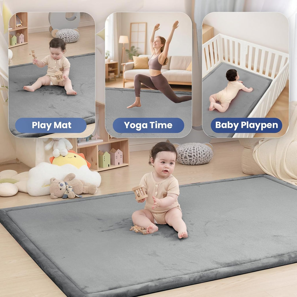Ultra Soft Baby Play Mat for Floor,1.3" Thick Elasti-Foam 50X50 Playpen Mat for Toddlers Infant Kids,Non-Slip Backing Safe for Crawling&Tummy Time,Tatami Style (Dark Grey)