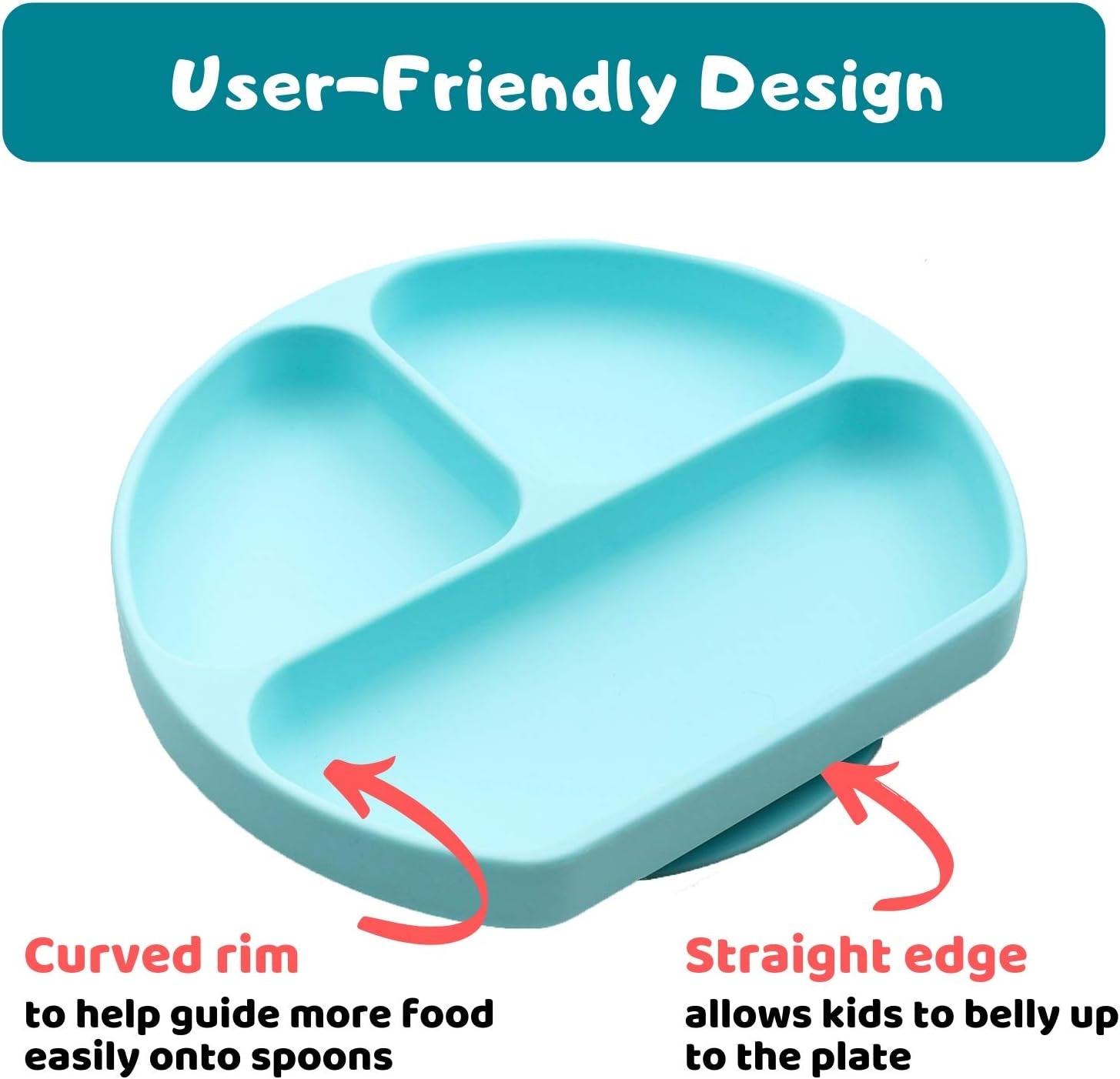 Suction Plate for Toddlers | BPA Free, 00% Food-Grade Silicone | Microwave, Dishwasher and Oven Safe | Stay Put Divided Baby Feeding Plates