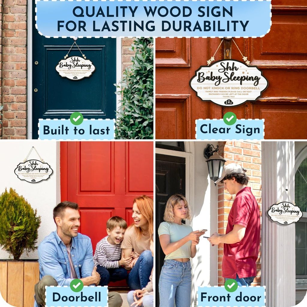 Shhh Baby Sleeping Sign for Front Door - Please Do Not Knock or Ring Doorbell Sign, Baby Sleeping Door Sign, No Knocking Door Sign, No Soliciting Do Not Knock Sign