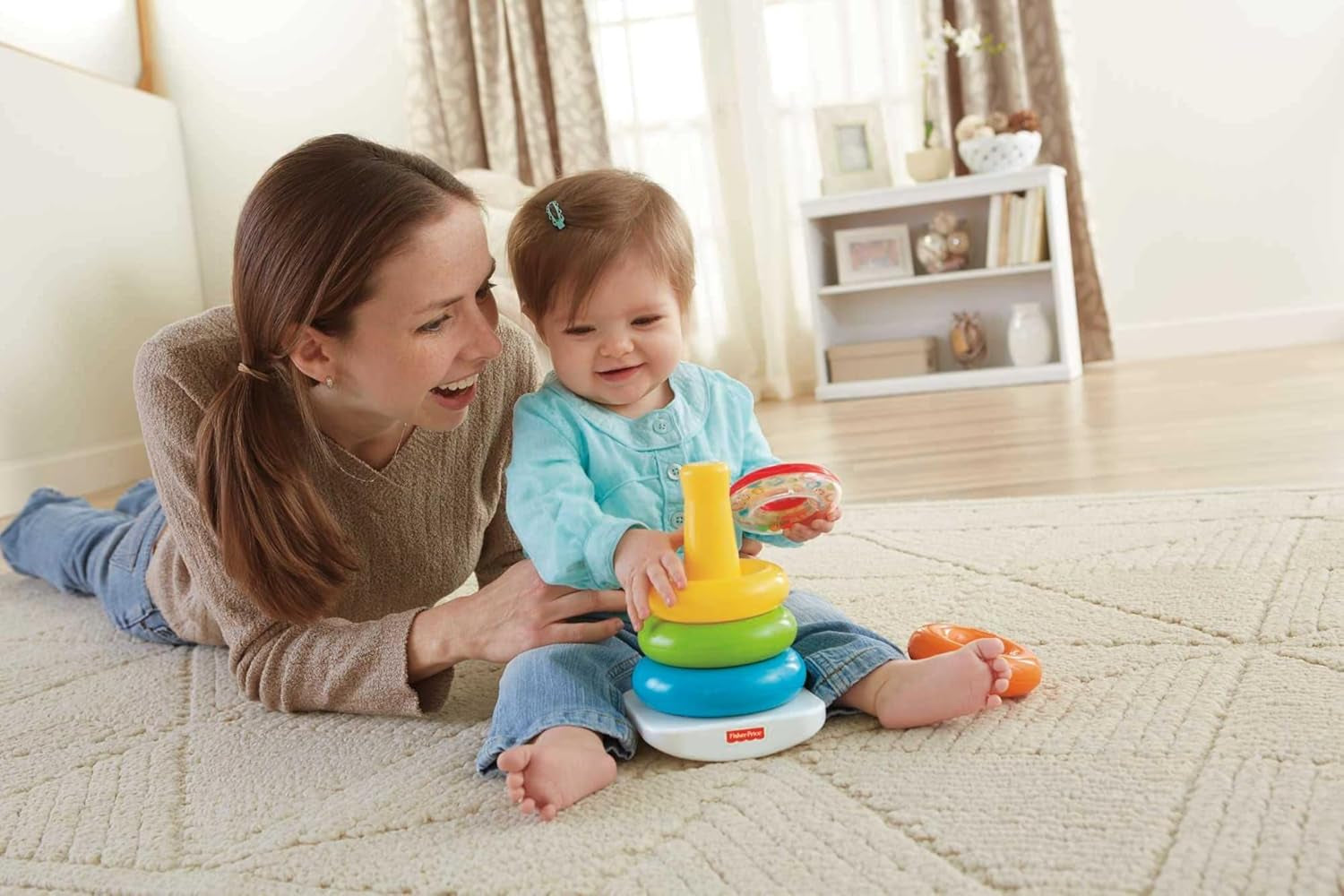 Baby’S First Blocks & Rock-A-Stack Toy Set, Bucket of 10 Shapes & Ring Stacking Activity for Developmental Play Ages 6+ Months (Amazon Exclusive)