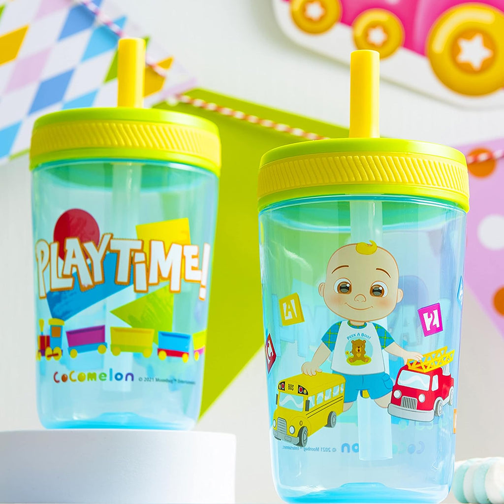 15Oz Cocomelon Kelso Tumbler Set, Leak-Proof Screw-On Lid with Straw Made of Durable Plastic and Silicone, Perfect Bundle for Kids