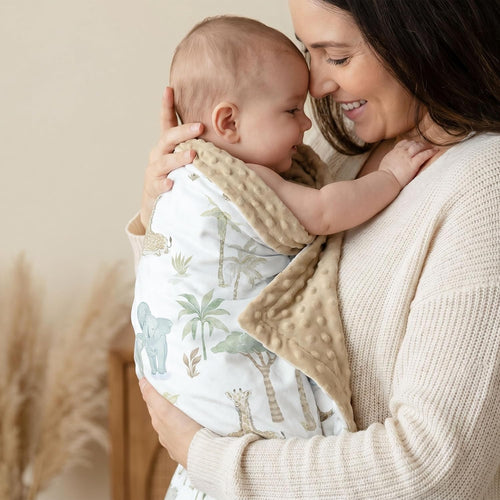 Baby Blankets for Boys Girls, Super Soft Nursery Minky Blanket Neutral with Print Brown Savanna Elephant and Cozy Raised Dotted Fleece Backing, 30 X 40 Inch Double Layer Bed Throws