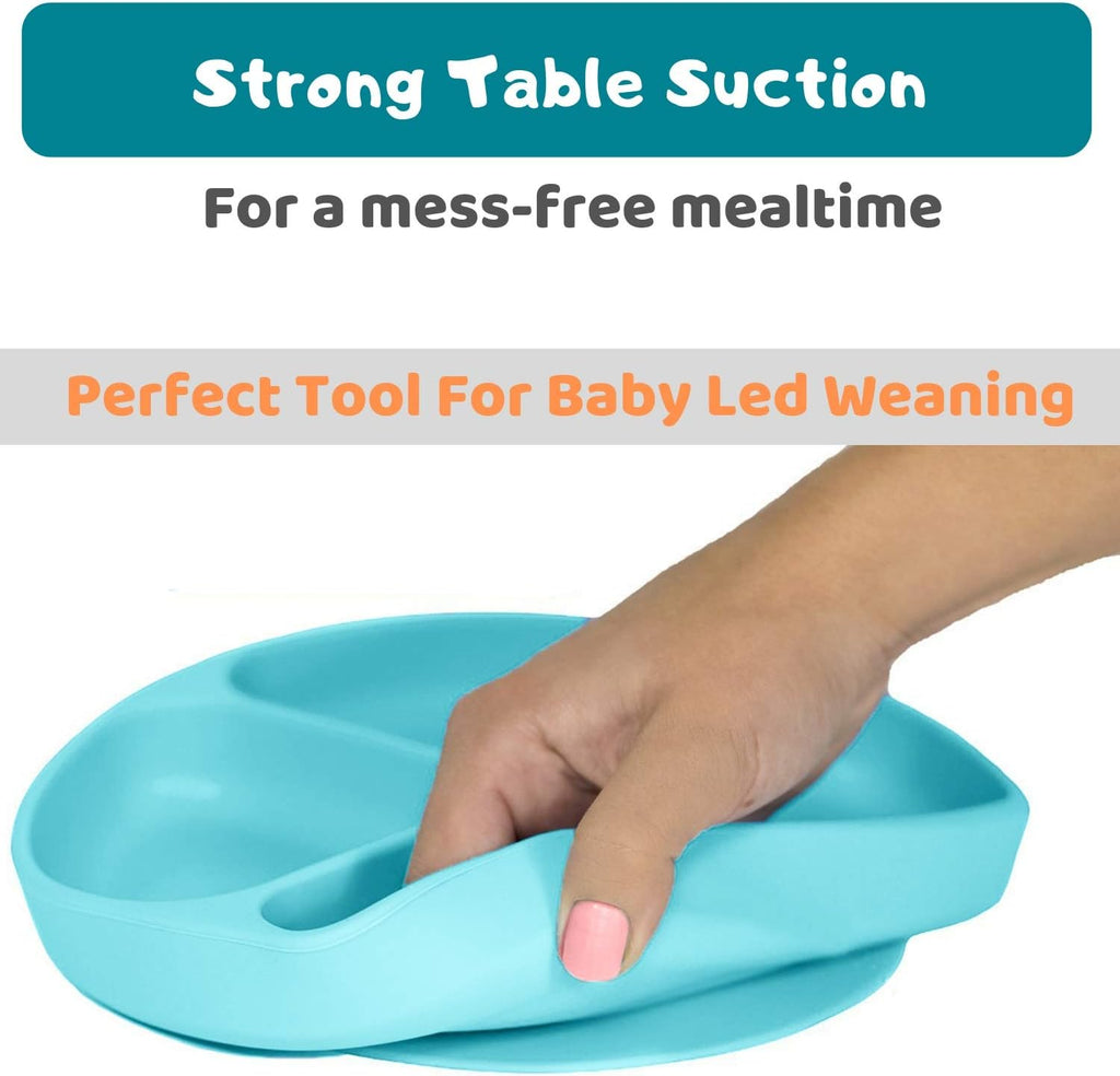 Suction Plate for Toddlers | BPA Free, 00% Food-Grade Silicone | Microwave, Dishwasher and Oven Safe | Stay Put Divided Baby Feeding Plates