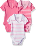 Unisex Baby Ultimate Flexy 3 Pack Short Sleeve Polo Bodysuits Bodystocking, Pink Stripe, 18-24 Months US