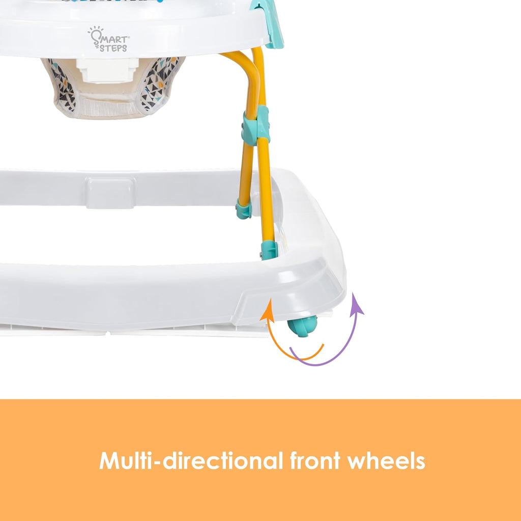 Trend Activity Walker with Removeable Toy Bar, Multi-Directional Front Wheels, Tray, Adjustable Height and Flat Fold Frame for Storage, Ages 6 Months +, Zoo-Ometry White