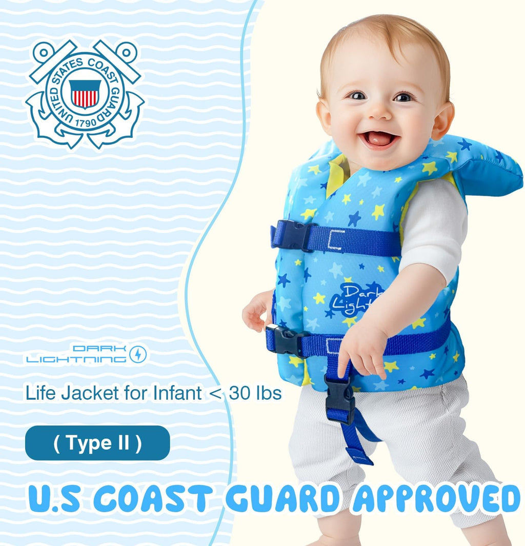 USCG Approved Infant Life Jacket 0-30 Lbs, Toddler Swim Vest and Baby Life Vest for 1-3 Years, 20-30 Lbs, Headrest, Leg Strap and Grab Handle