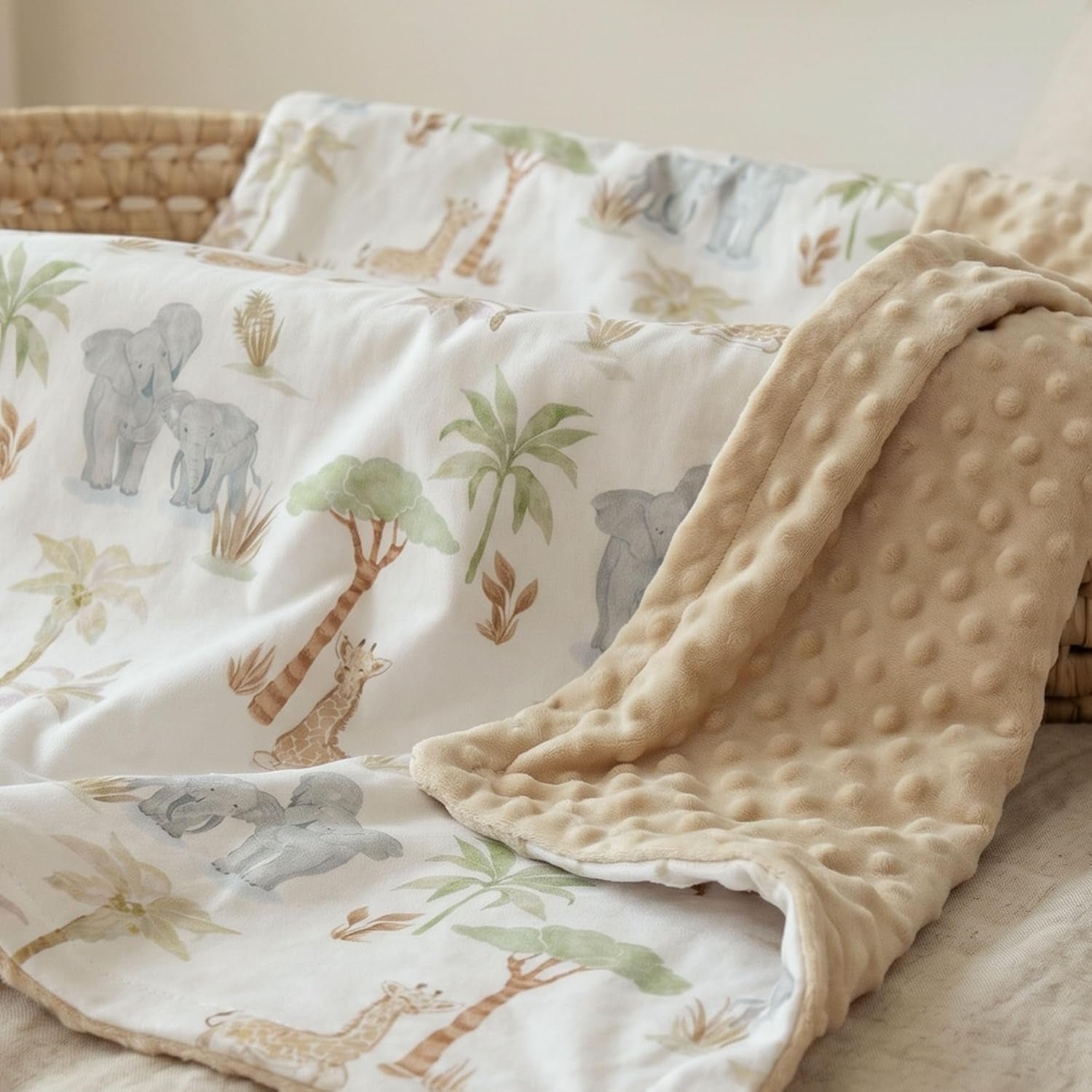 Baby Blankets for Boys Girls, Super Soft Nursery Minky Blanket Neutral with Print Brown Savanna Elephant and Cozy Raised Dotted Fleece Backing, 30 X 40 Inch Double Layer Bed Throws