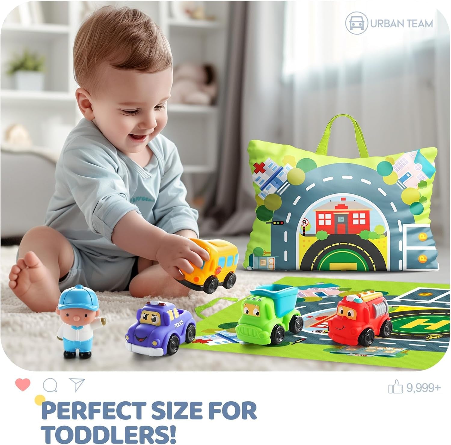Soft Rubber Toy Figure Car for 1 Year Old Boy with Playmat (Storage Bag)|12 PCS Cartoon Cars Baby Toys for 12-18 Months & Toddler Age 1-2|First Birthday|Gift for 1 2 3 Year Old Boy
