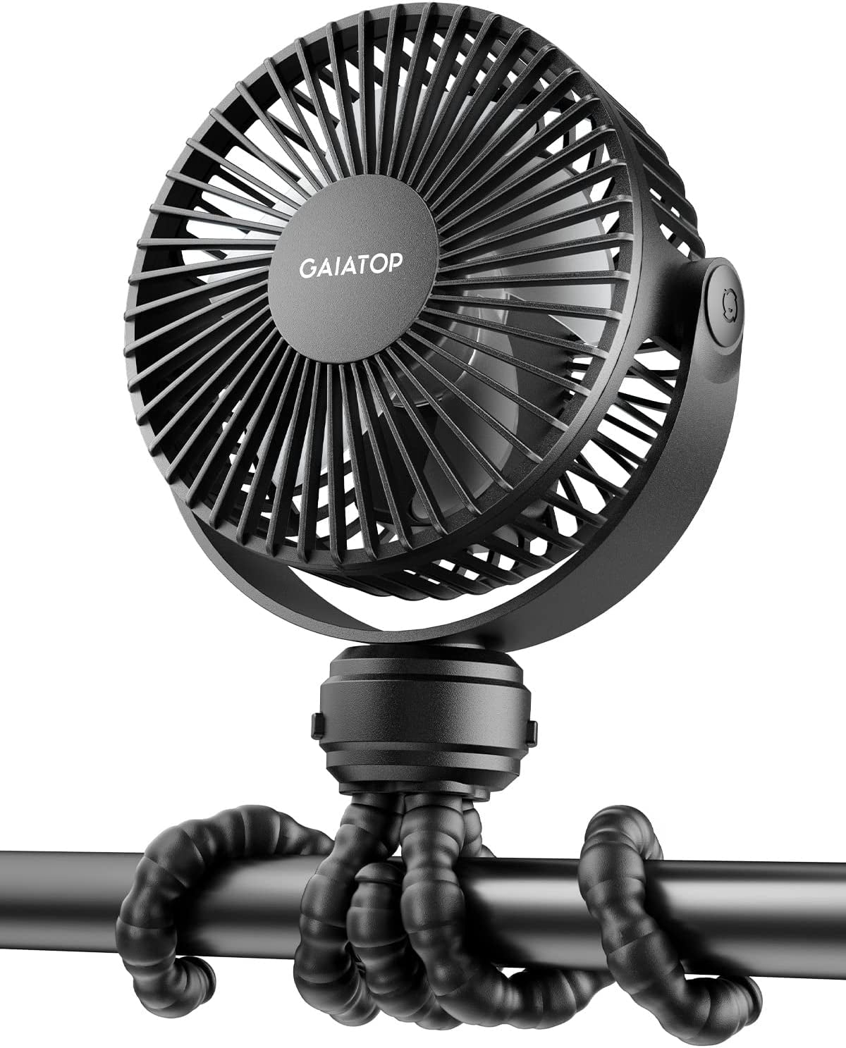 Mini Portable Stroller Fan, Battery Operated Small Clip On, Detachable 3 Speed Rechargeable, 360° Rotate Flexible Tripod Better Cooling for Car Seat Crib Treadmill Travel Black