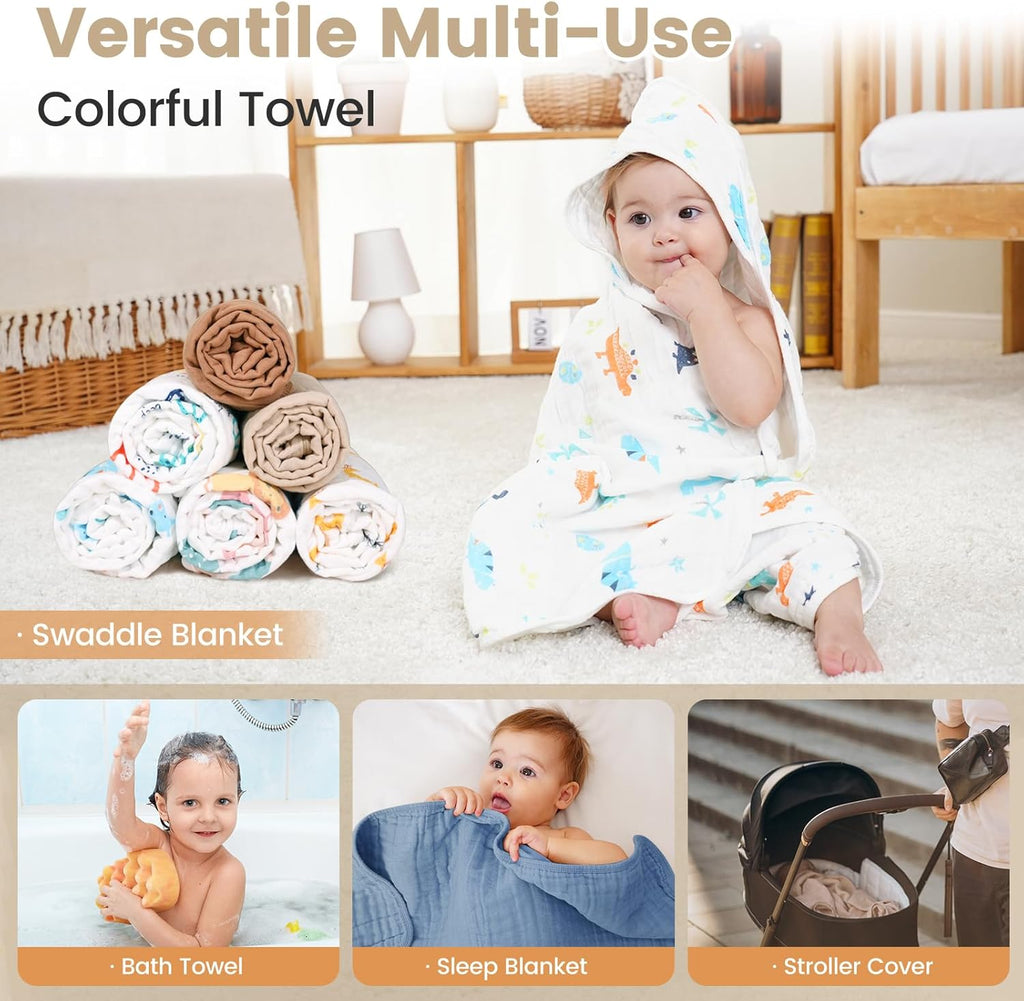 Muslin Bath Towel for Toddler 4 Pcs, 36X36 Inch 100% Muslin Cotton Baby Hooded Bath Towel and Washcloths for Babies, Infant and Kids, Soft and Absorbent Newborn Essential(Pink and Elephant)