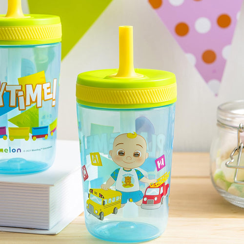 15Oz Cocomelon Kelso Tumbler Set, Leak-Proof Screw-On Lid with Straw Made of Durable Plastic and Silicone, Perfect Bundle for Kids