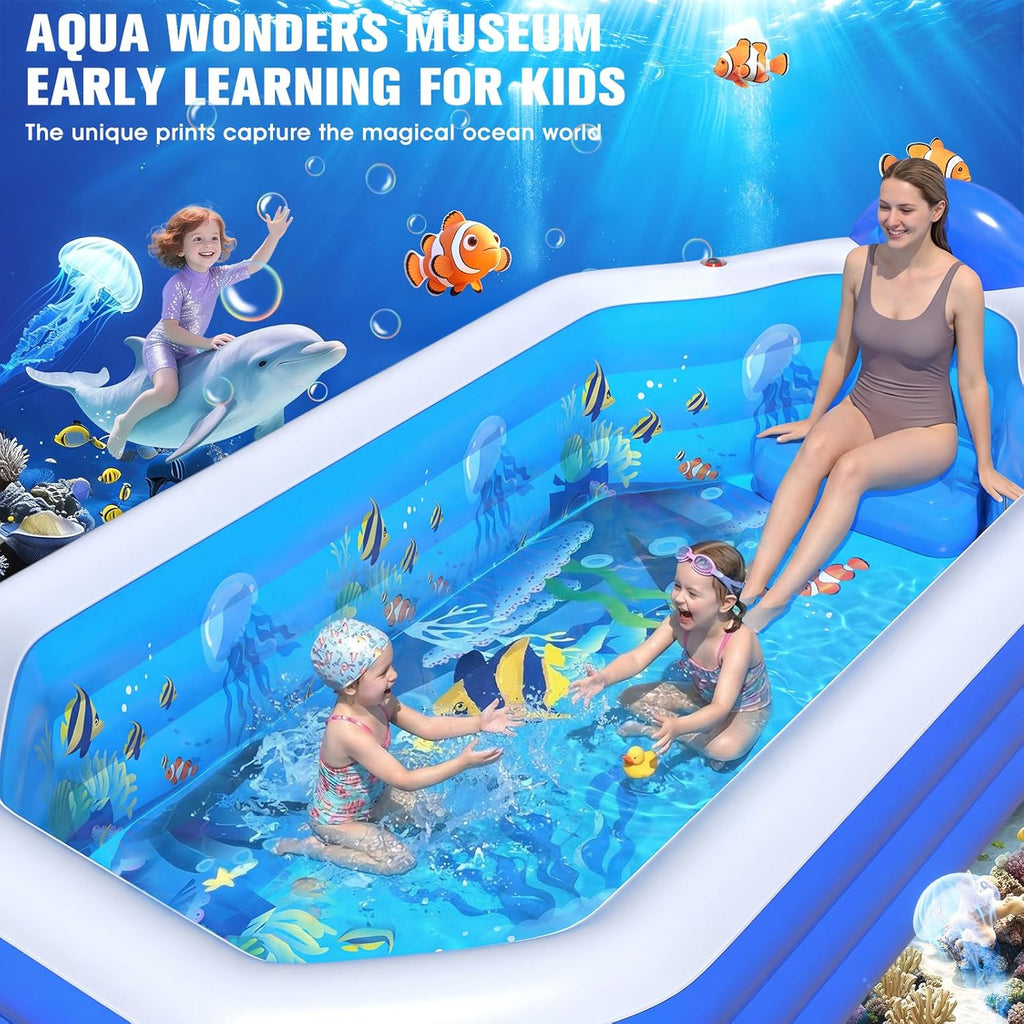 2026 Inflatable Pool with Canopy, Large Inflatable Pool for Kids,Adults, Blow up Pools with Seats,Oversize Thickened 118"X75"X22"Inflatable Swimming Pools, Kids Pool for Backyard,Ocean Theme-Blue