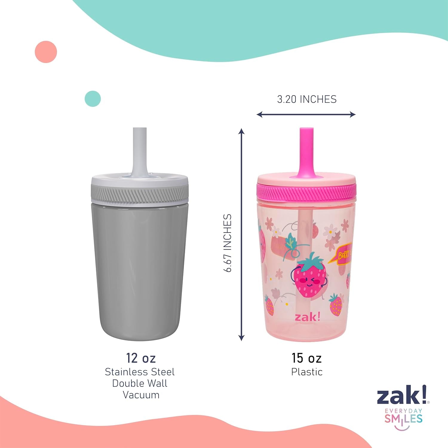 Kelso Toddler Cups for Travel or at Home, 15Oz 2-Pack Durable Plastic Sippy Cups with Leak-Proof Design Is Perfect for Kids (Sweet Berry, Lemon Zest)