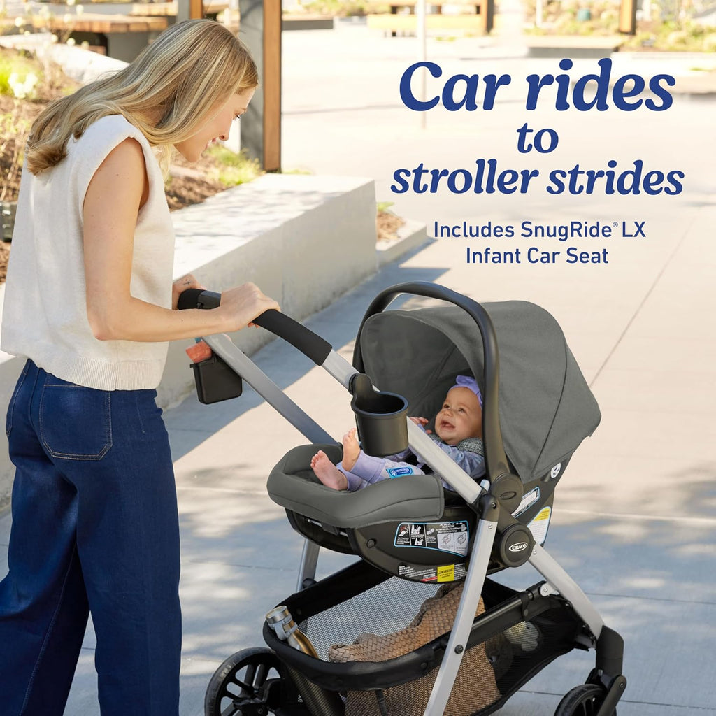 Graco Modes Pramette Travel System, Car Seat and Stroller Combo, Includes Snugride LX Infant Car Seat and Baby Stroller, 3 Modes: Car Seat Carrier, Pramette, Toddler Stroller, Ellington
